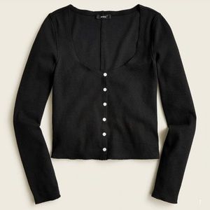 NWT J. Crew Scoopneck Ribbed Cardigan Sweater Top in Black